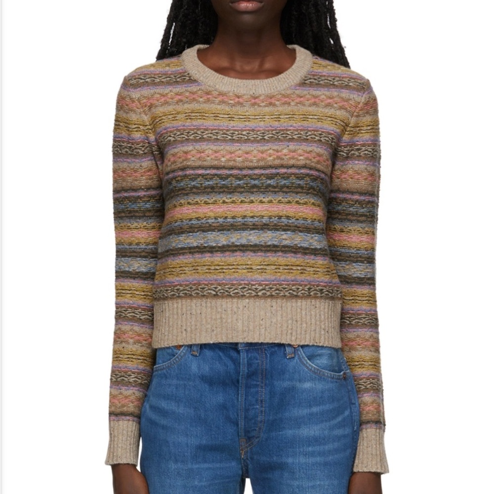 Re/Done Beige Multicolor Striped Crewneck Sweater